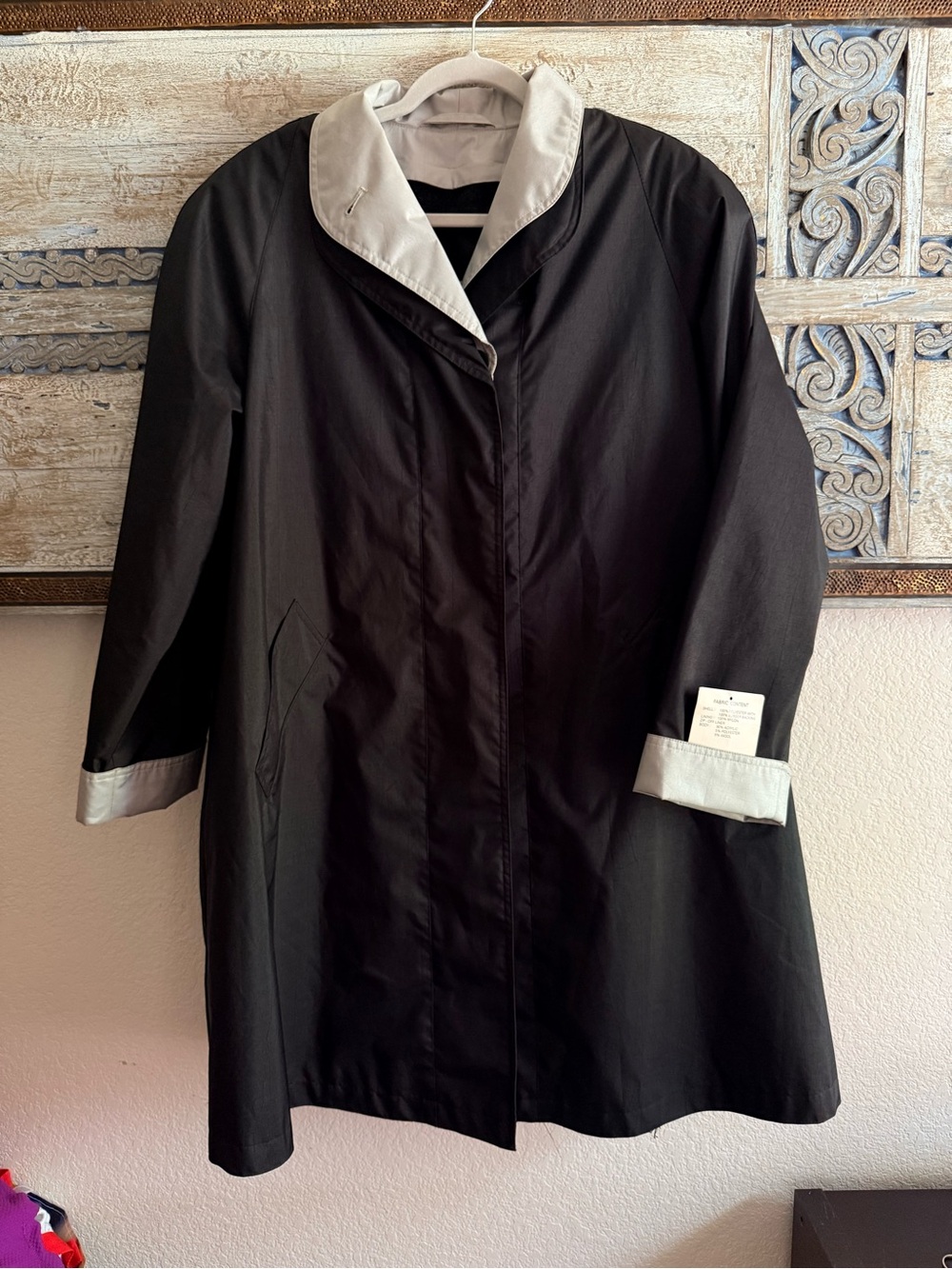 Women’s Black Trench Coat with Cream Trim - Lightweight Elegant Outerwear